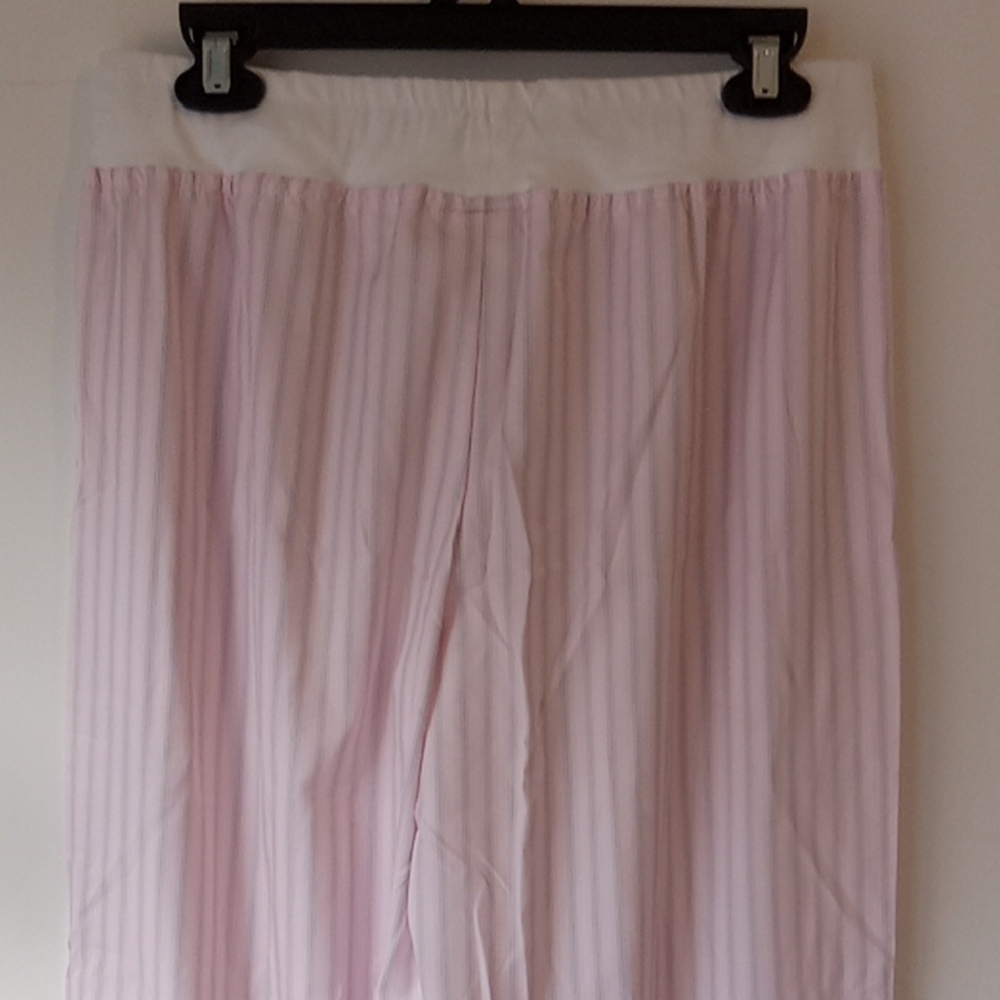 Pink Striped Wide-Leg Pajama Pants Satin Feel Size LP - Picture 5 of 8